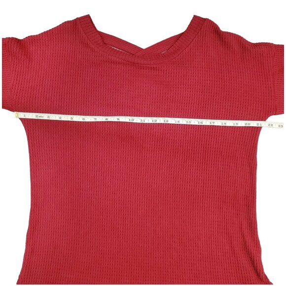1 STATE Womens Waffle Knit Top Crisscross Back Detail Long Sleeve Size Medium - Picture 5 of 9